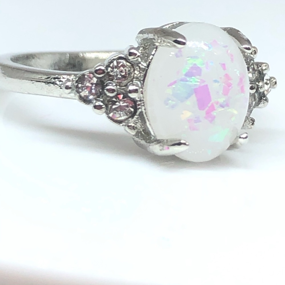 Silver Oval Lab Grown Opal Ring - image 2